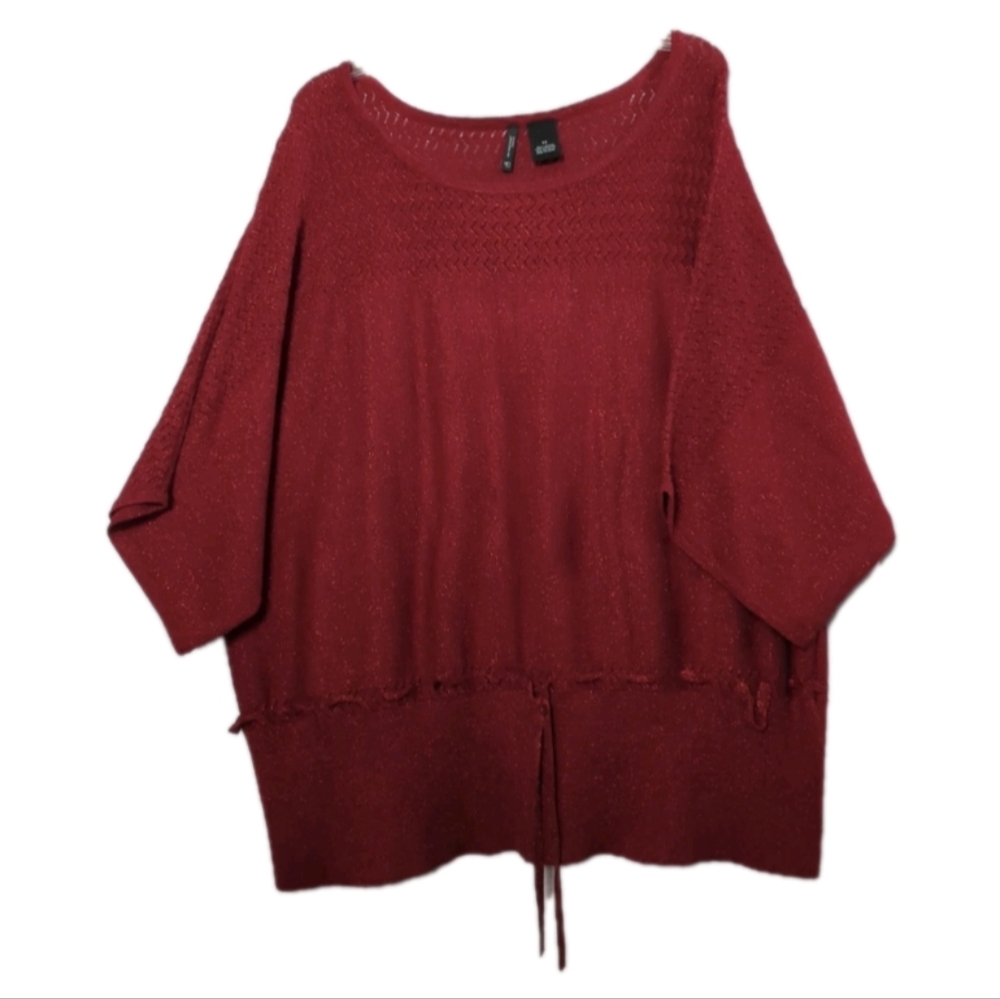 New Directions Burgundy Red Metallic Sweater Plus Size 3X